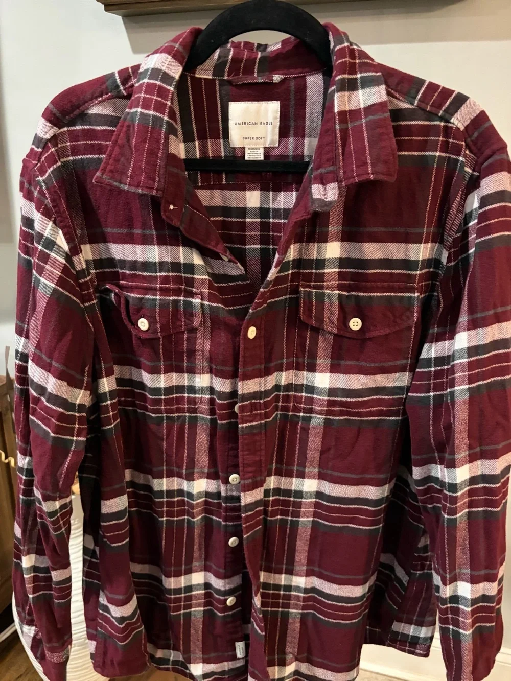 American Eagle Outfitters Burgundy and White Plaid Jean-Style Jacket size xl